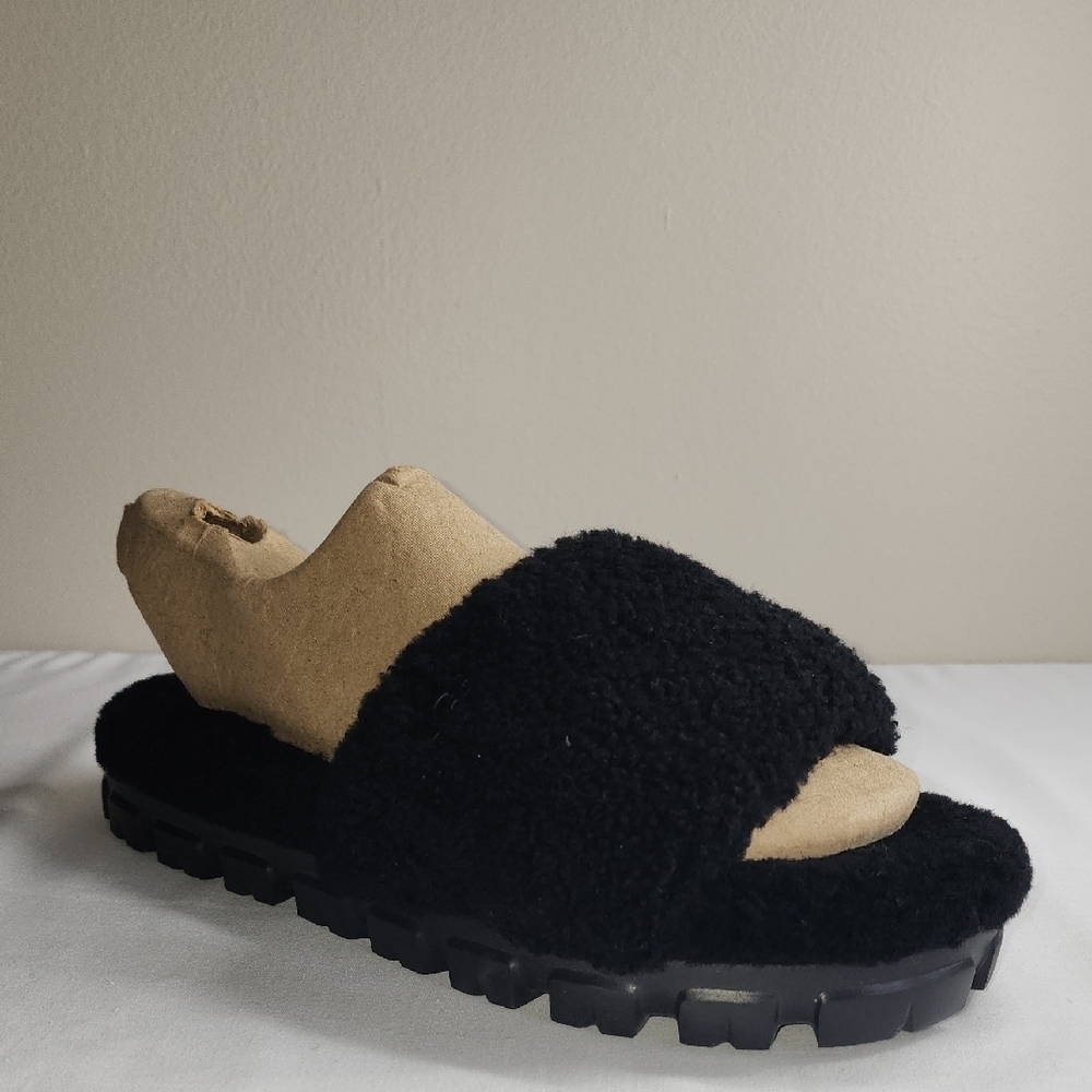 UGG Black Fuzzy Sandals - Picture 2 of 9